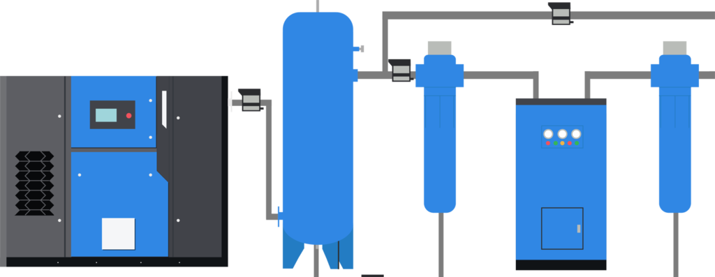 ilustracion sistema aire comprimido industrial